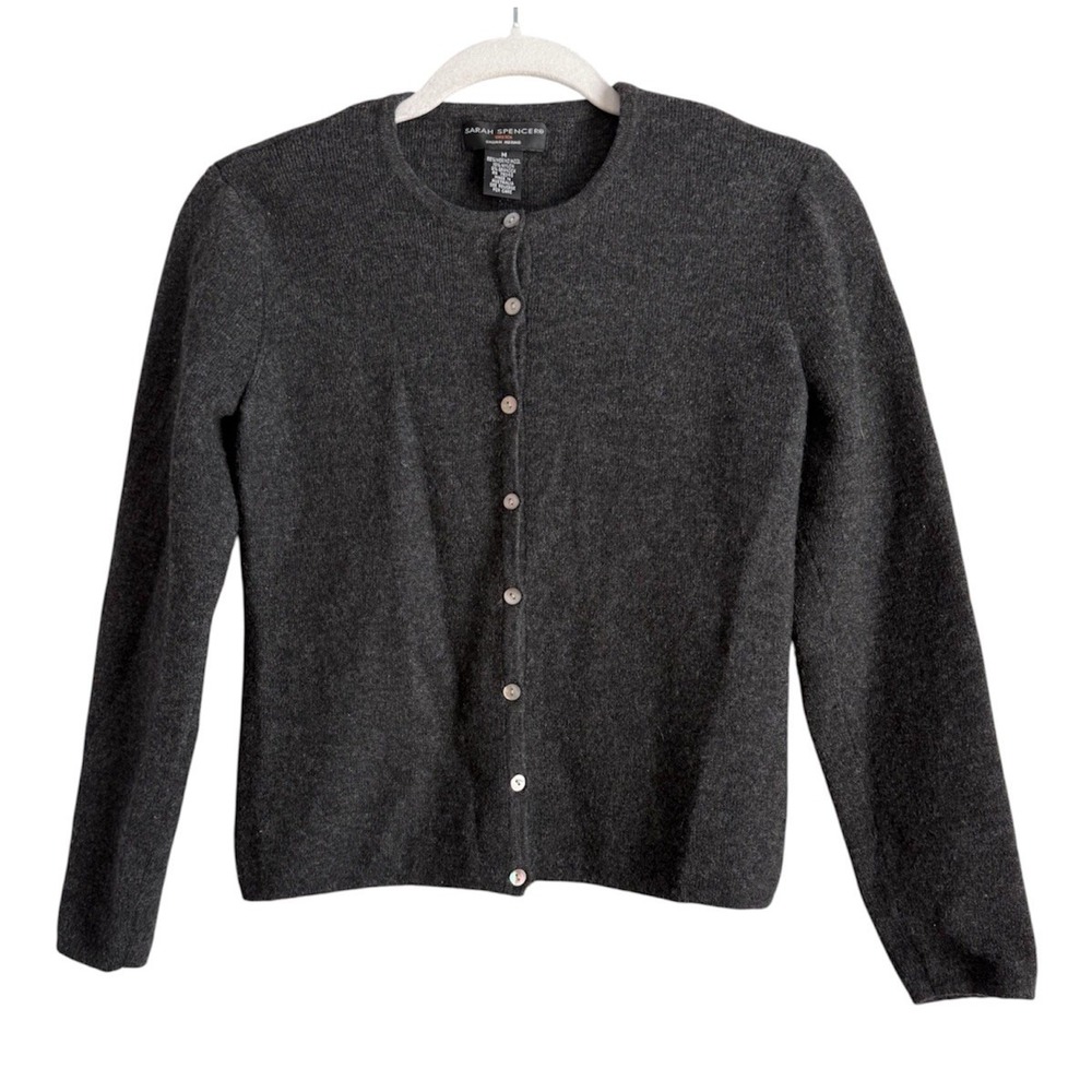 Sarah Spencer Merino Wool Cardigan M Charcoal Gray Quiet Luxury Minimalist